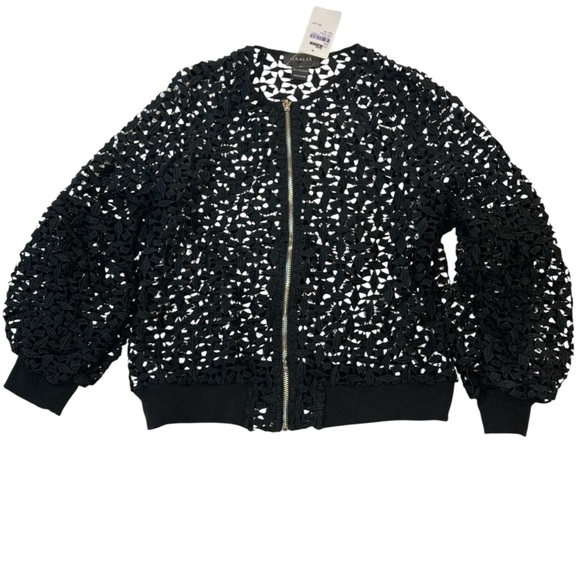 GRACIA Lace Bomber Jacket, Front Zip, Women’s, Color Black, Size Medium - Picture 3 of 10